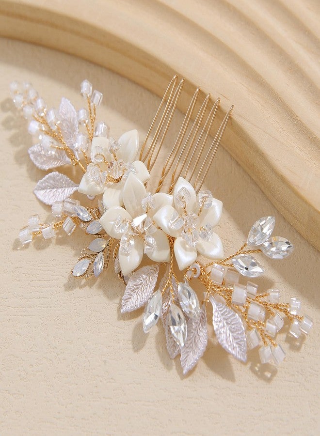 SELFCLOUD Crystal Bridal Hair Comb Wedding Hair Accessories Handmade Flower Bridal Hair Clip Hair Pieces for Brides and Bridesmaid Gold - Image 4